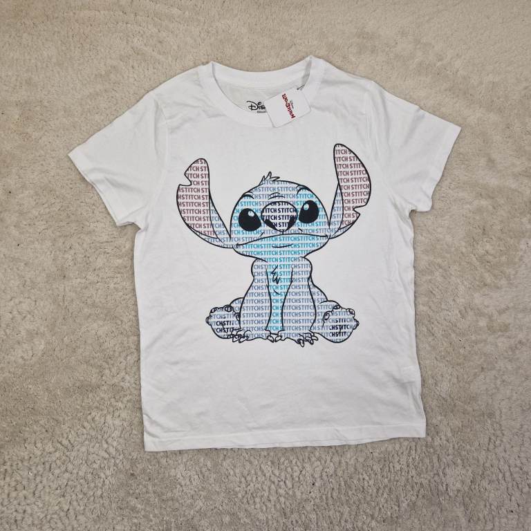Primark White Disney Stitch Graphic Women's T-Shirt UK 10/12 Cotton Preloved