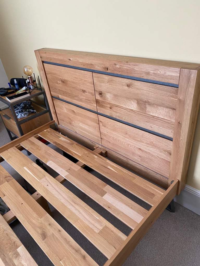 Solid oak double bed frame with  orthopaedic matress