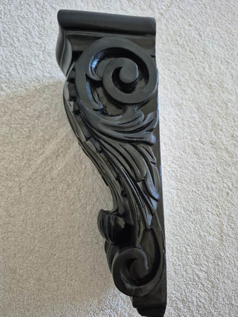 X2 Decorative Black Wooden Corbel Shelf Bracket - As New