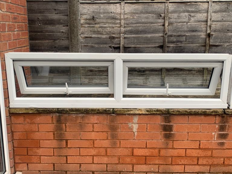 UPVC DOUBLE GLAZED WINDOWS X 2 IDENTICAL BOTTOM OPENERS 177.5cm WIDE 45cm HIGH