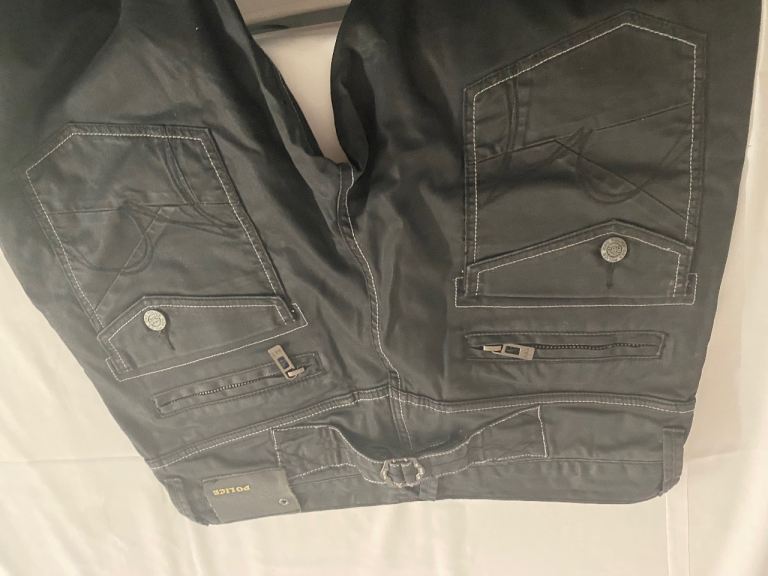 Police Black Trousers with Stitching Detail – Good Condition