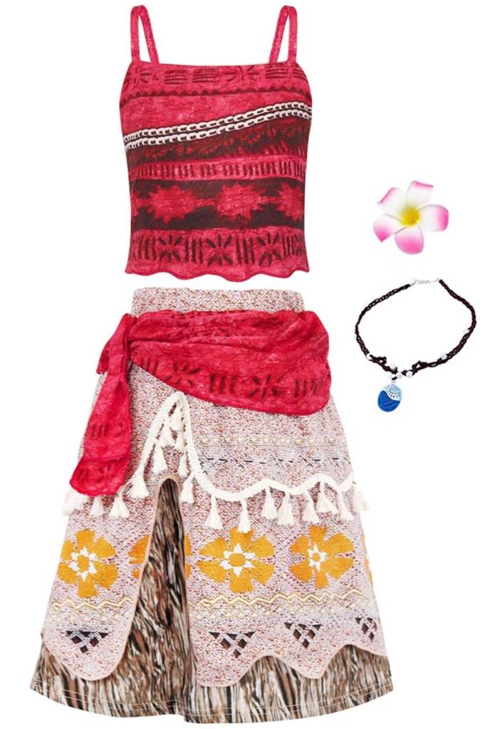 new in packaging - Moana outfit (2 pc skirt and top) and accessories size 7-8 years