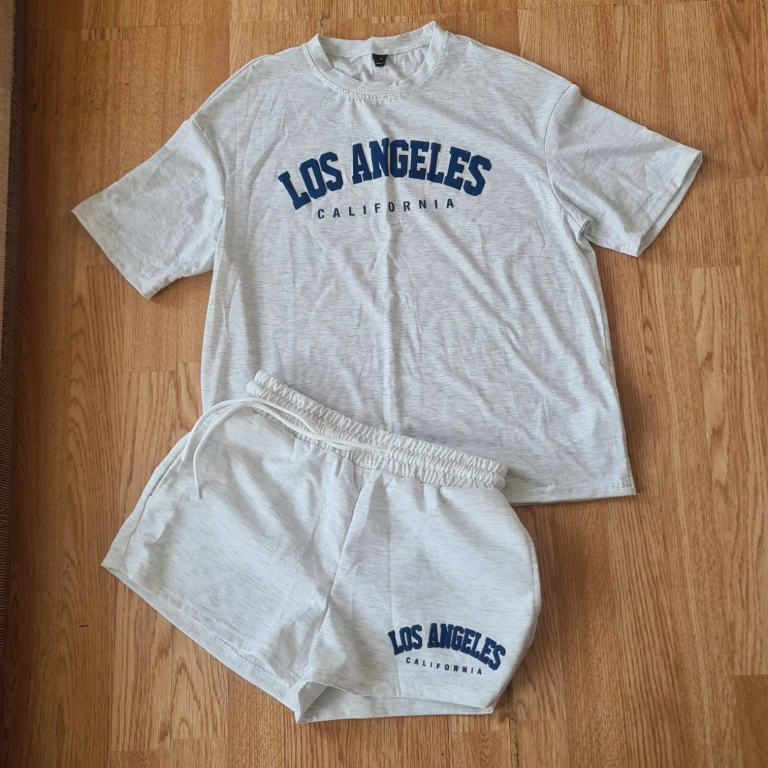 Los Angeles California Puff Print Shorts Set Grey UK 8 Small New