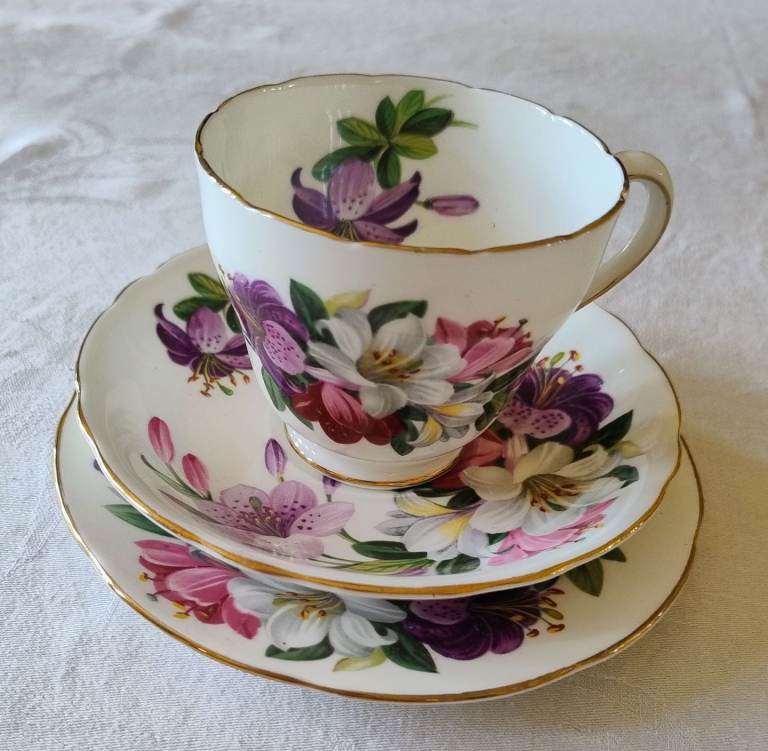 Floral Adderley fine bone china cup, saucer and tea plate.