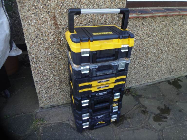 DEWALT STORAGE BOXES TSTAK ~ 3 BOXES / 1 x 2 DRAWER / 1 ORGANISER / 1 DWST1 70704