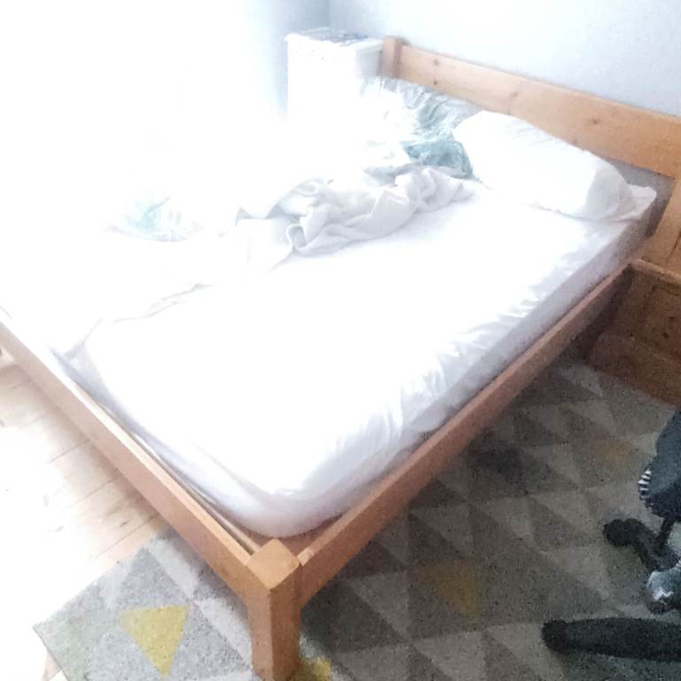 Wooden Double Bed Frame with Mattress – Good Condition