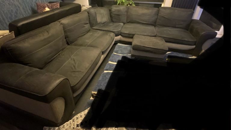 Massive Corner Sofa ca 3mx3m black/grey + Storage Footstool good used cond. - washable covers