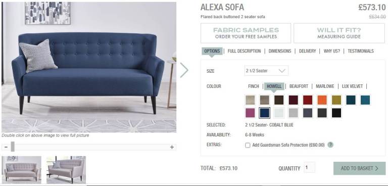 FREE BLUE SCANDI/DANISH-STYLE 2 and HALF SEATER FABRIC SOFA