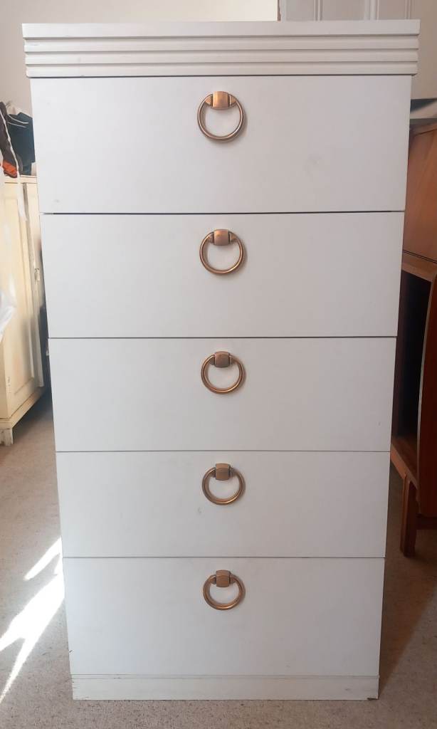 White Chest of Drawers with Gold Handles – Good Condition