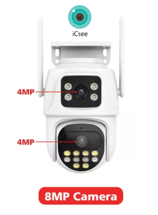 8MP Wireless Security IP Camera, 2x Lens & 2x Screens, Waterproof, Including 64G Memory Card