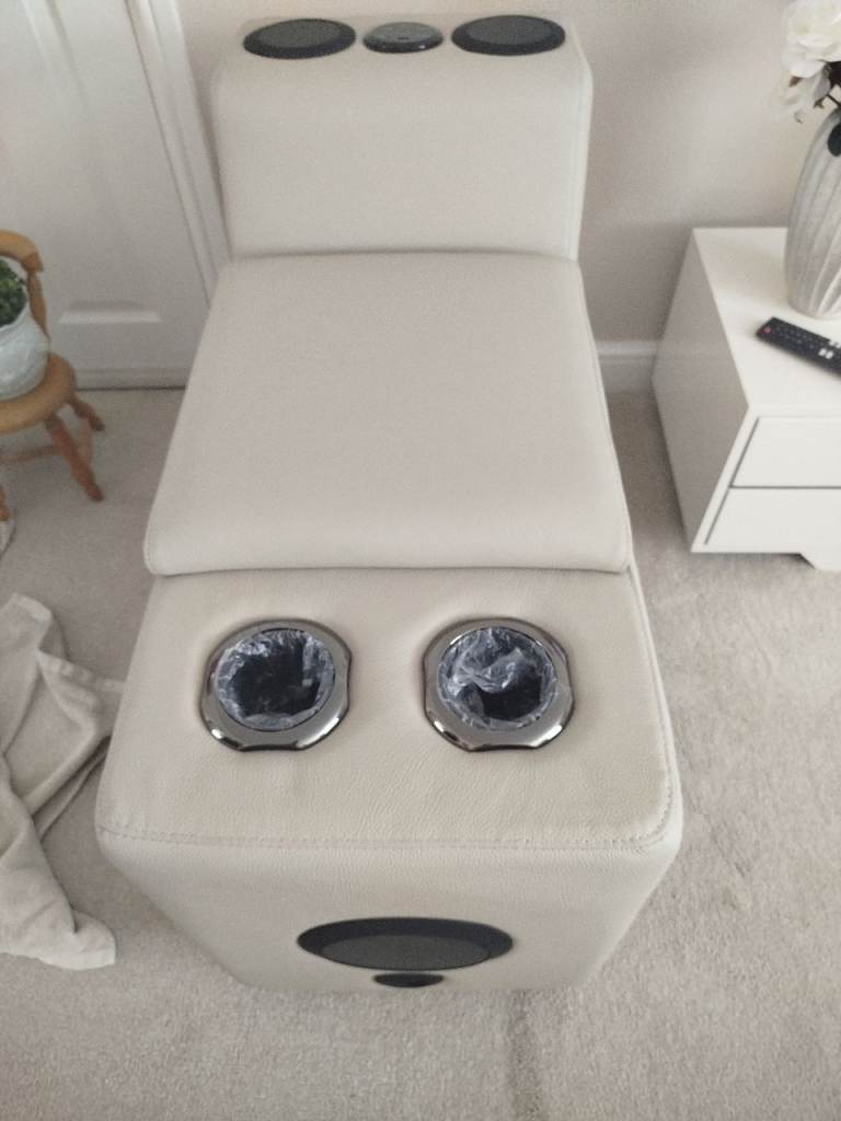 Cream Leather Ottoman with Speakers and USB