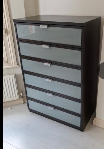 IKEA HOPEN 6-Drawer Chest  Black/Dark Brown with Frosted Glass Fronts | in  Hackney, London | Gumtree