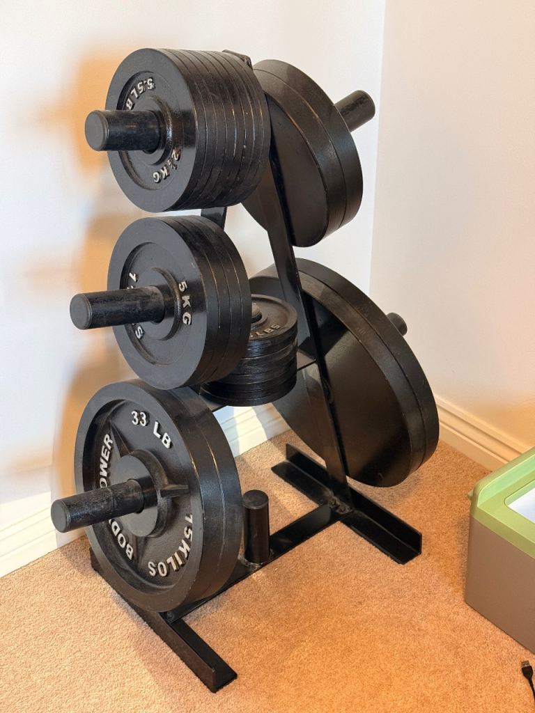 Full set 240KG Olympic Weight Plates and Tree