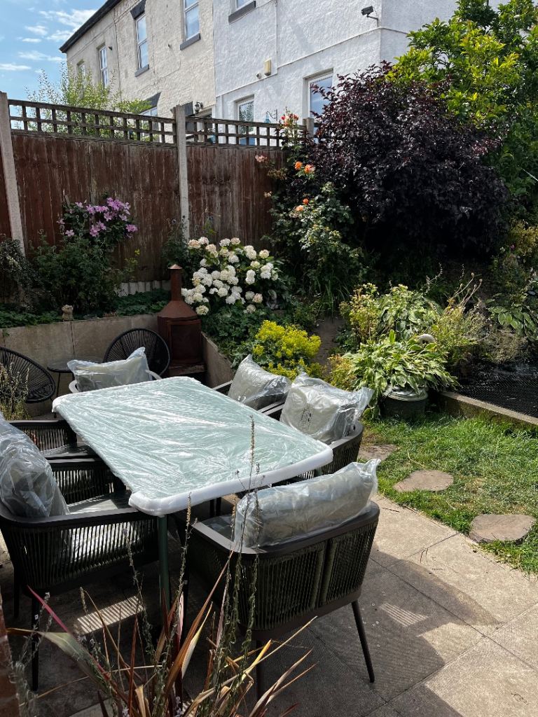 New VIVA Dark Green Rope Garden Dining Set – Table & 6 Chairs