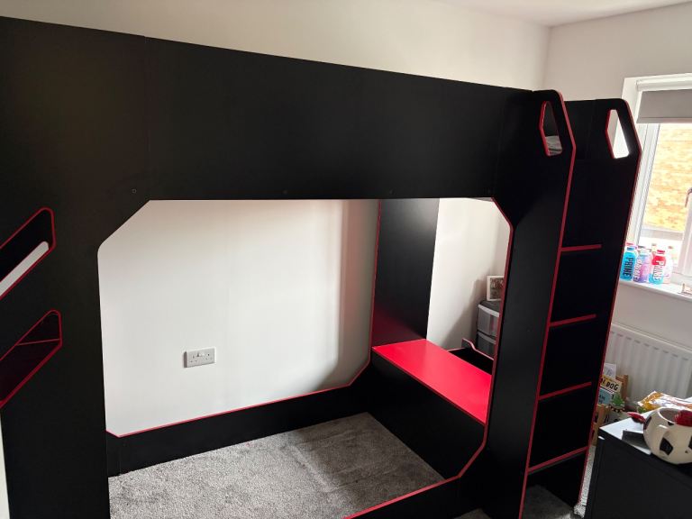 X Rocker Gaming High Sleeper Bed - Black & Red Wood Single Frame