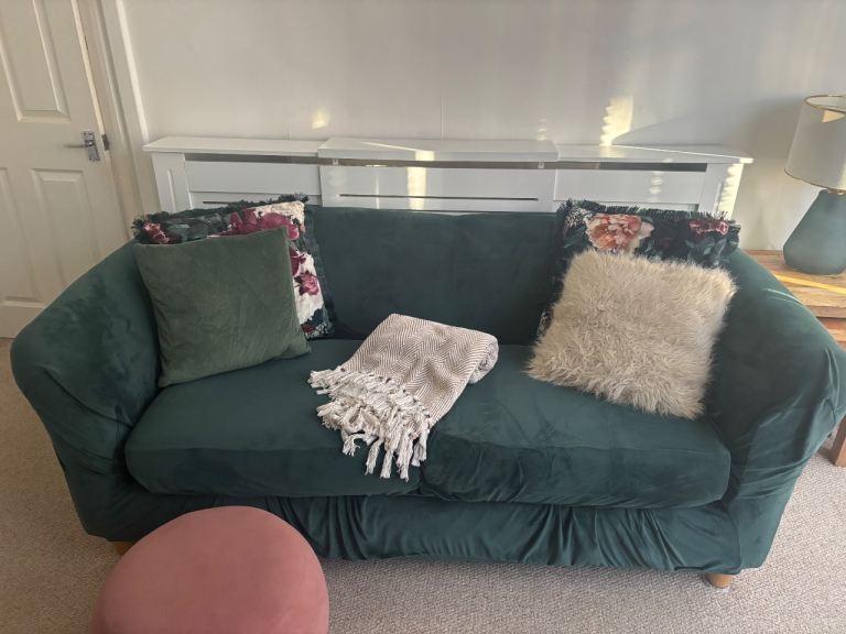 Three seater and two seater sofa (also including sofa covers, cushions and throw)
