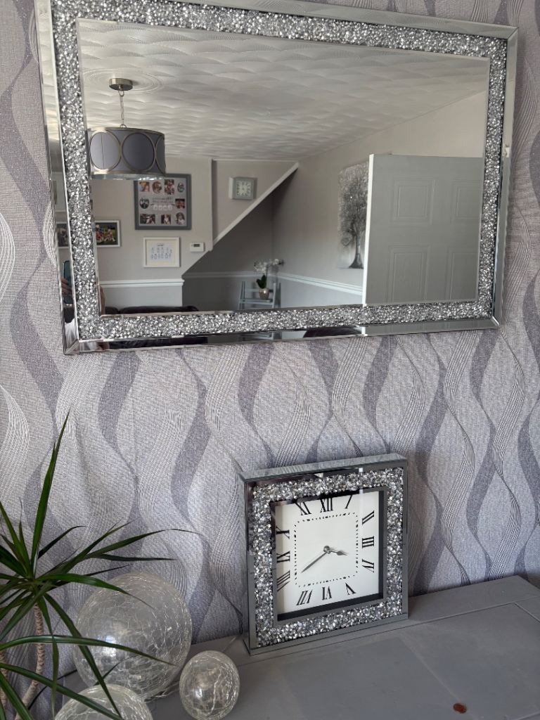 Crushed Diamond Clock and by mirror – As Good As New