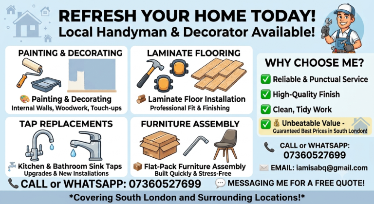 Reliable Local Tradesman – Painting, Laminate Flooring, Taps & Flat-Pack Assembly