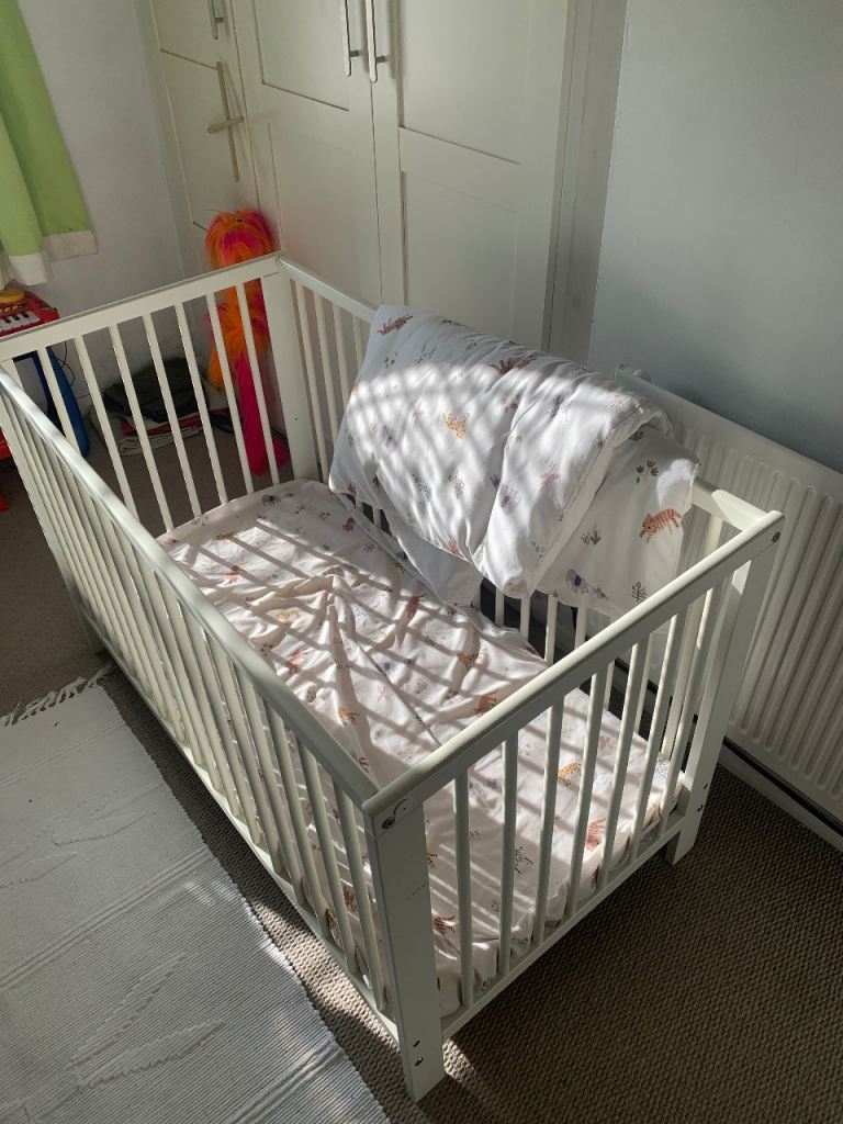 White Wooden Baby Cot Bed – Good Condition