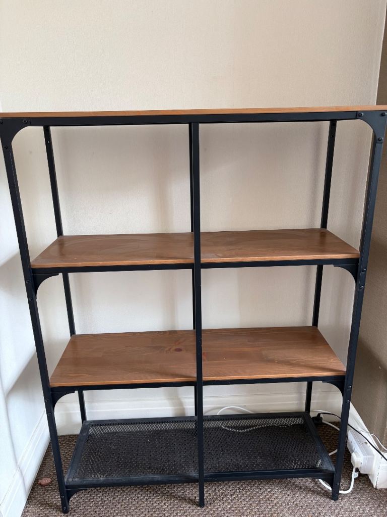 Industrial Style Bookshelf - Black Metal & Wood Effect