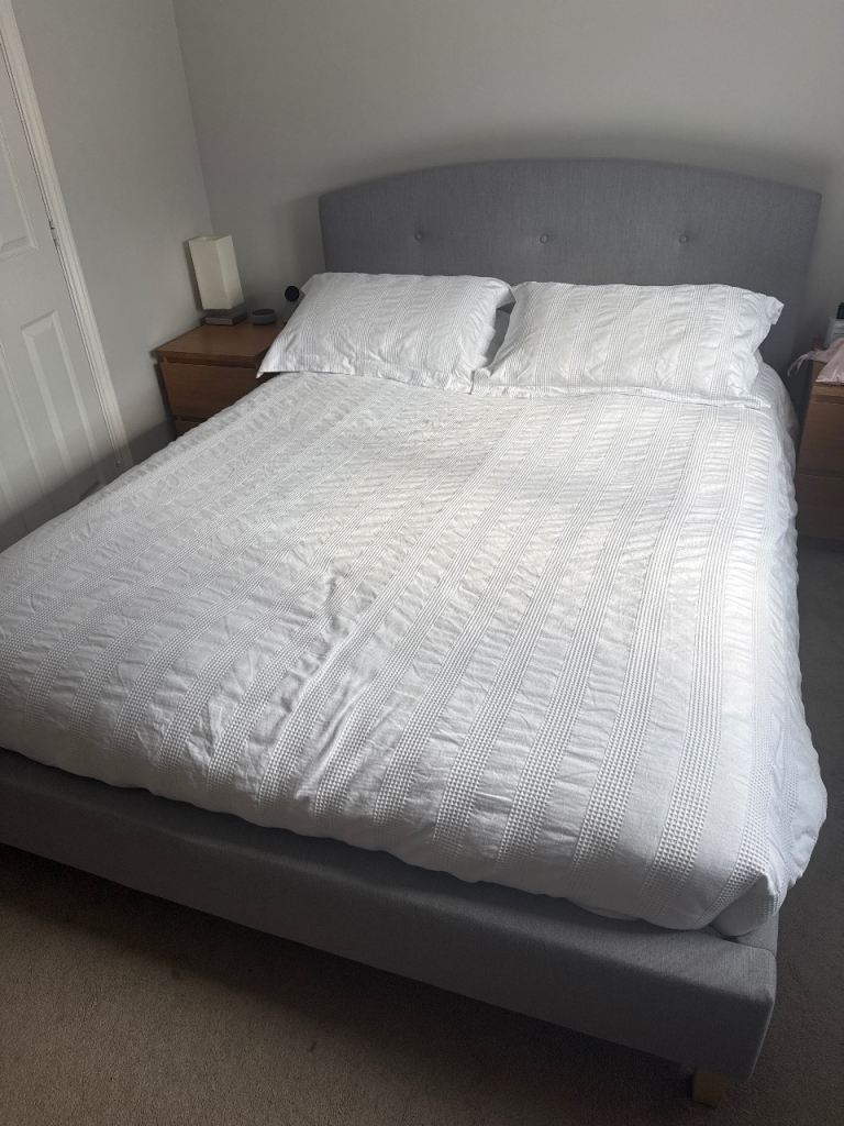 Grey Fabric Queen Bed Frame 