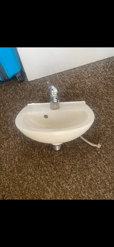 White Ceramic Bathroom Sink with Tap – Good Condition