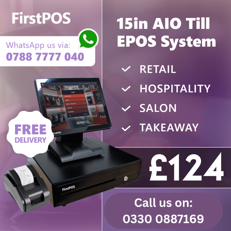  15 Inch Touchscreen EPOS POS Cash Register Till System for Retail, Hospitality, Takeaway and Salon