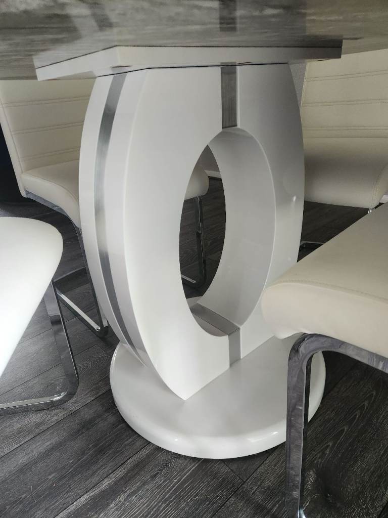 Marble Effect Dining Table with 4 Cream Chairs – Good Condition | in ...