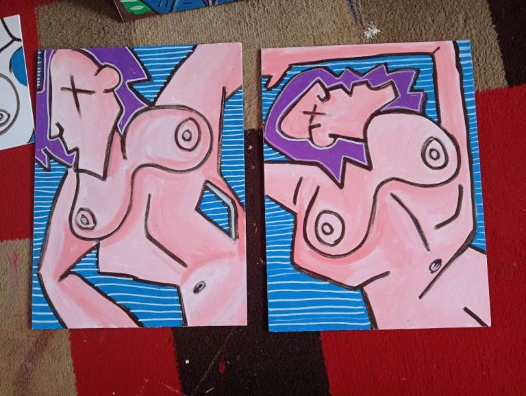 Abstract Nude Paintings - Set of Two, original art painting for sale 