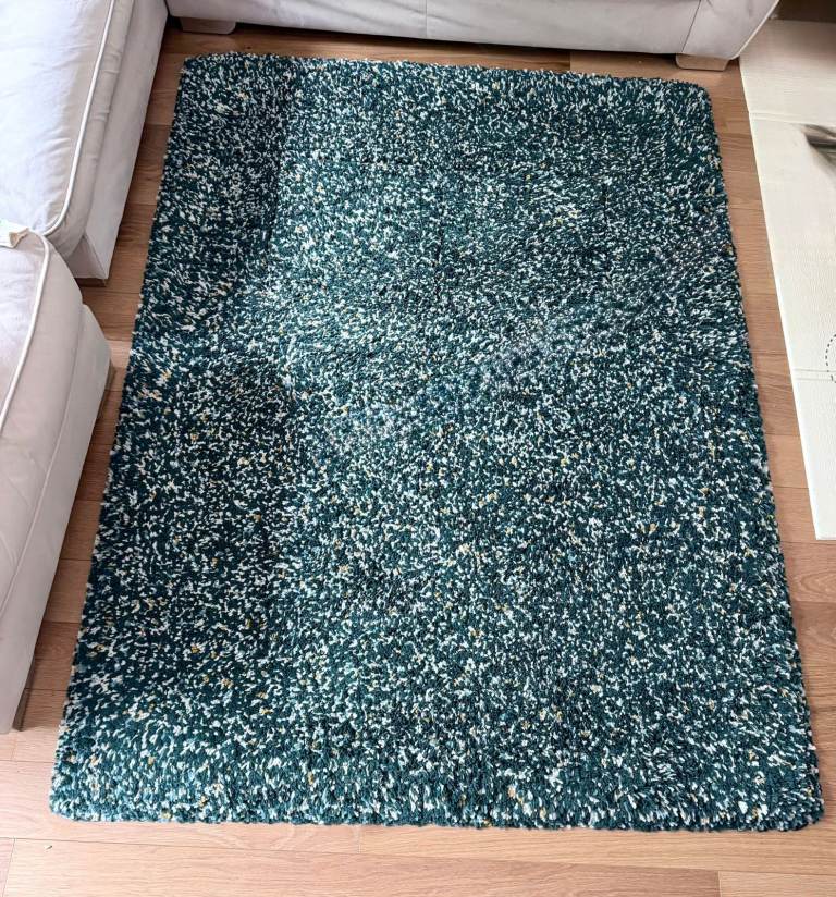 Rug, high pile, blue/green white,