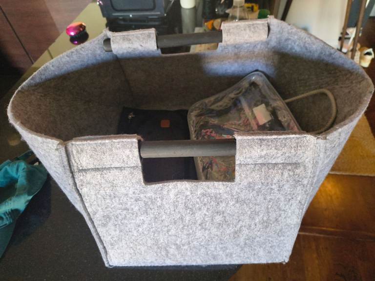 Versatile Grey Felt Storage Basket with Handles – Good Condition