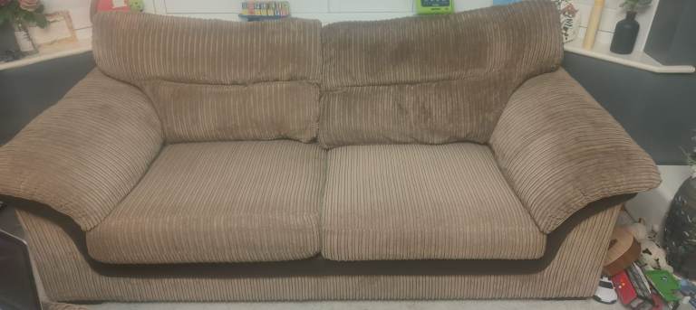 Brown Fabric 3 seater Sofa x 2 