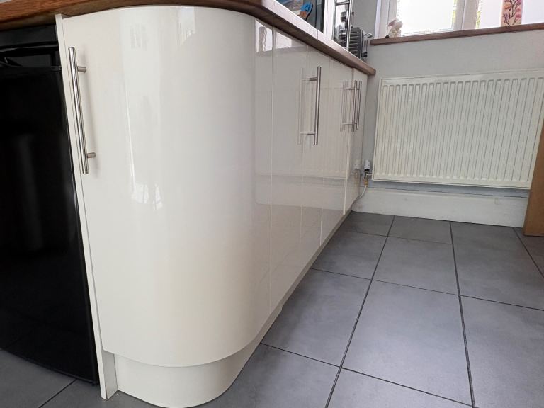 White Kitchen Base Units - Gloss Finish, Good Condition