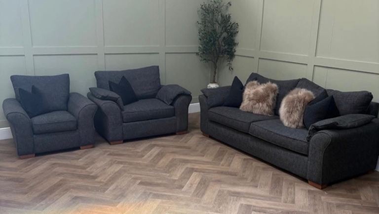 Charcoal - Next Michigan II 3 Seater Sofa, Snuggle & Armchair – Delivery Available 