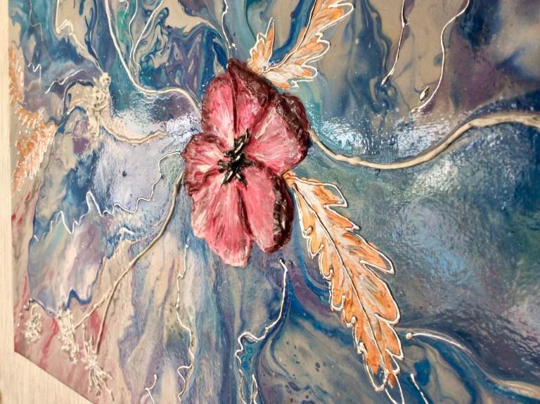 Graceful original acrylic painting with textured botanical design,  abstract artwork 
