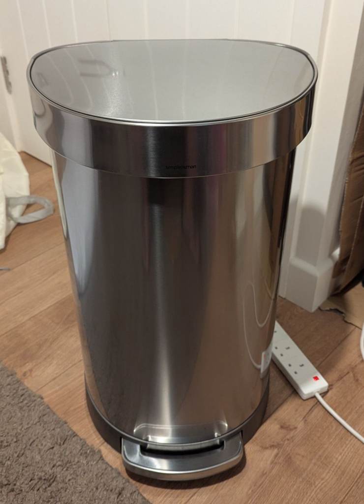 Simplehuman 45L Semi-Round Pedal Bin with Liner Rim - Chrome Finish