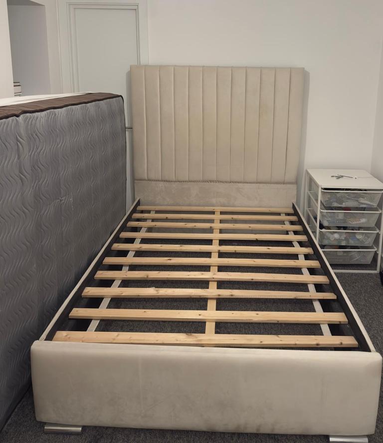 Delivery Available - Velvet Upholstered Double Bed Frame