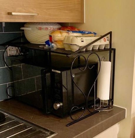 Microwave storage oven rack stand metal black iron kitchen storage organiser shelf