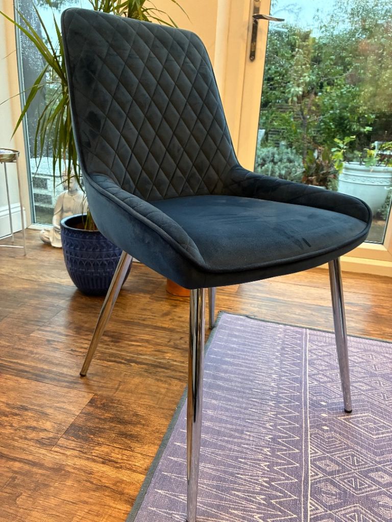 Blue dining chairs with chrome legs (set of 6)