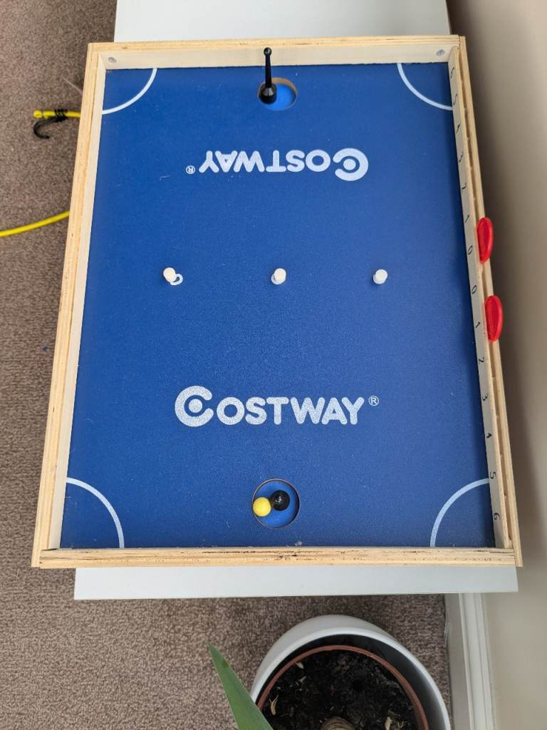 COSTWAY Tabletop Air Hockey Game - Wooden Frame, Blue