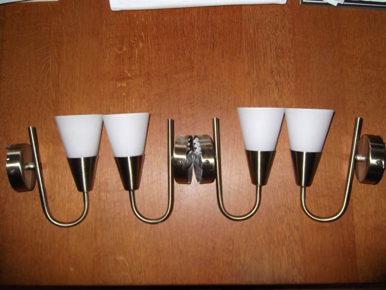 4 x frosted glass and antique brass metal wall lights