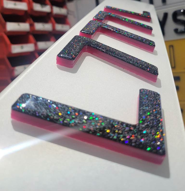 6mm Pink 4D with Glitter Gel Car Number Plates 