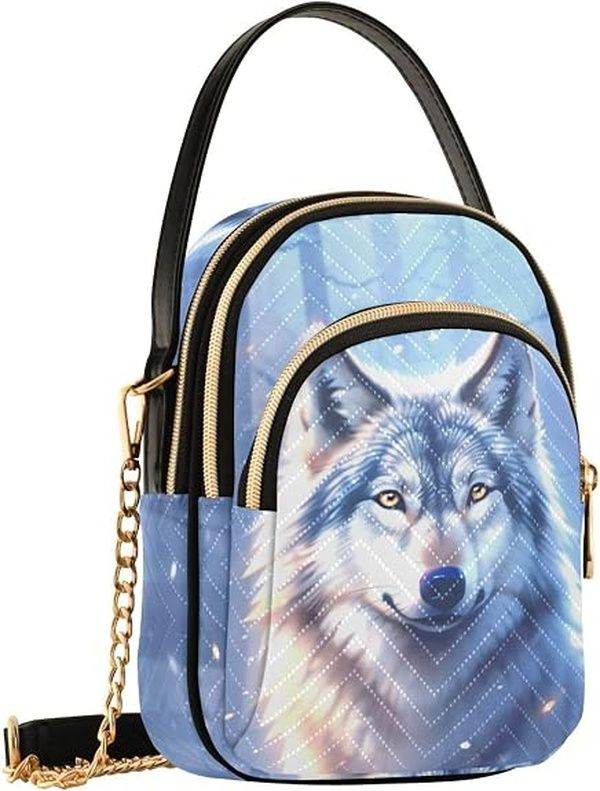 Mnsruu Blue Wolf Crossbody Bag Women Shoulder Handbag Chain Strap 3 Pockets