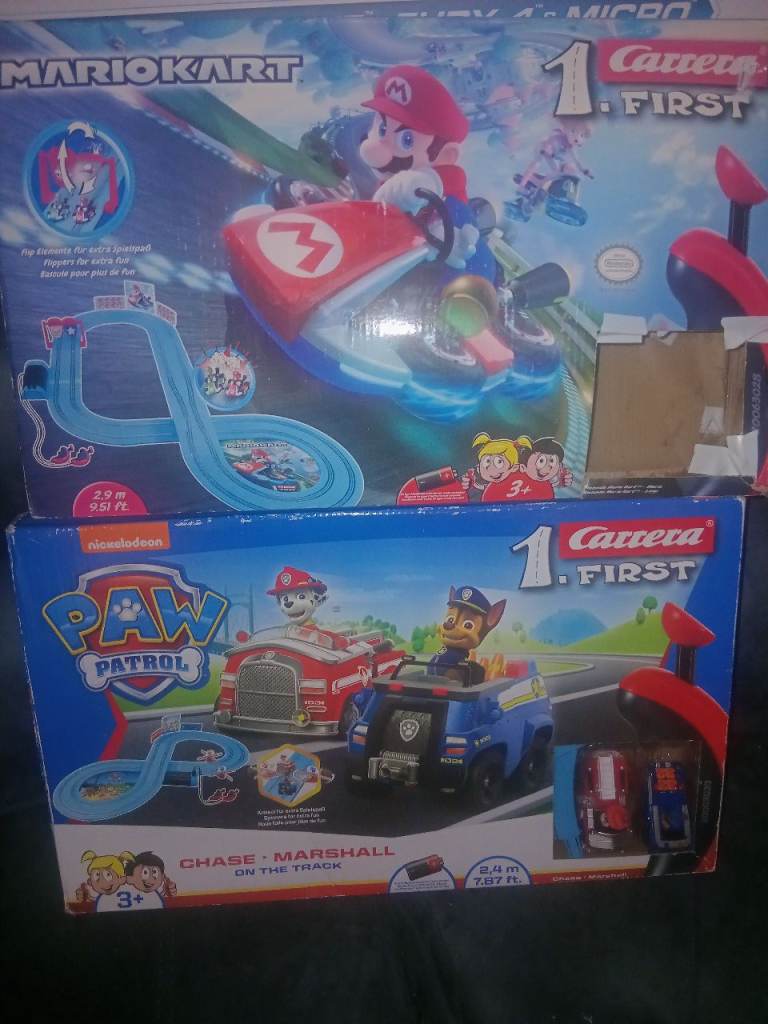 2 carrera racing trak mariokart & paw patrol 