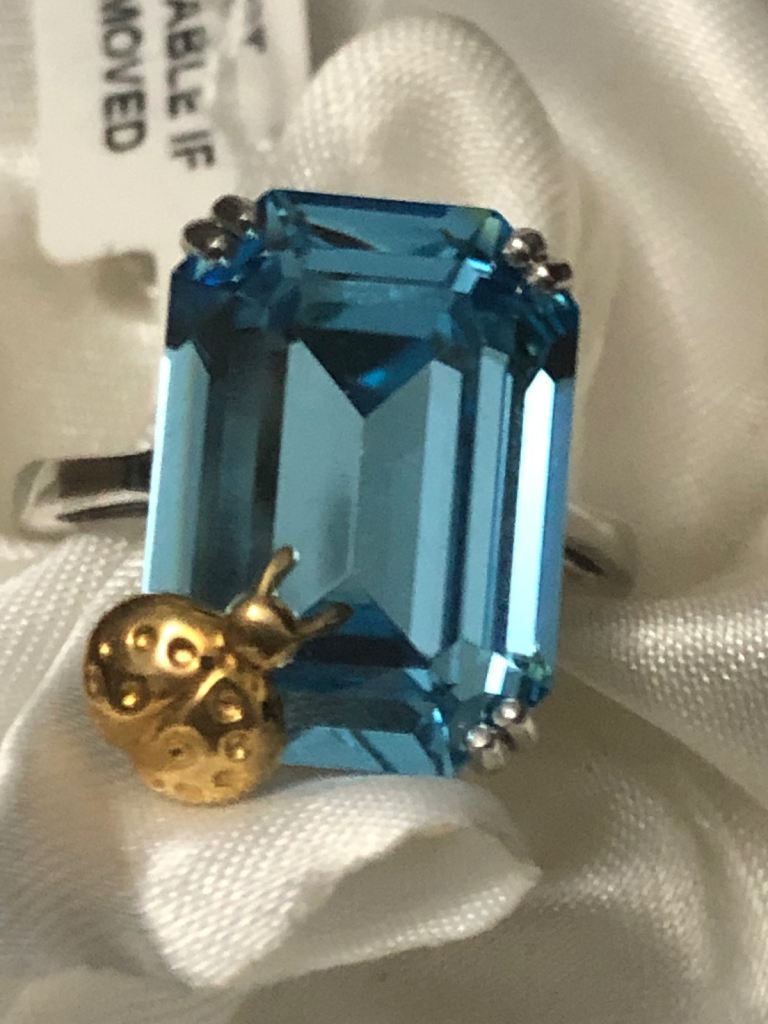 14Ct Gold Overlay Ladybird Swarovski Ring Size O Q R left Silver 925 Platinum overlay new 