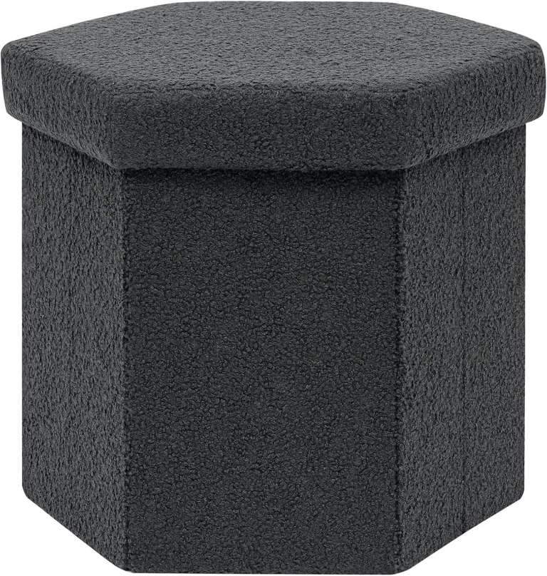 new in packaging - PINPLUS Hexagonal Storage Ottoman with Lid 43x38x38cm, Dark Grey