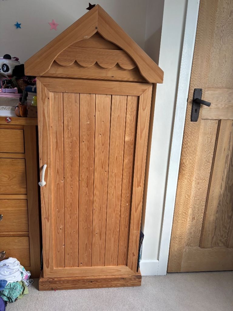 Solid Wood kids Wardrobe with Shelf and Hanging Rail