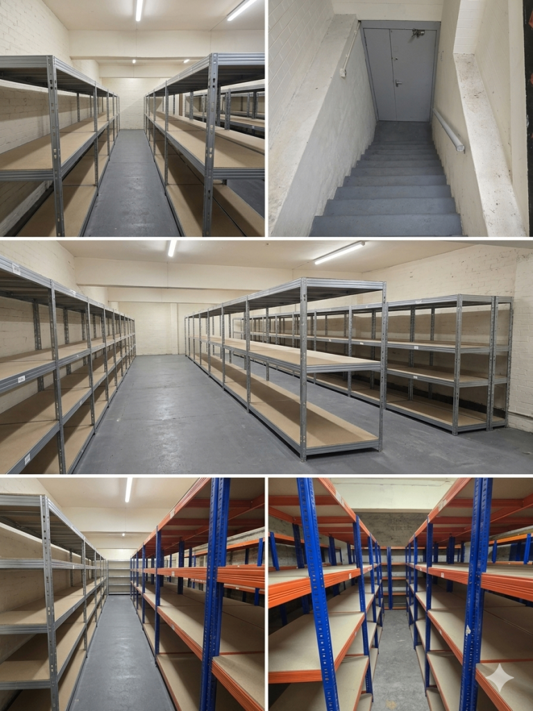 Massive 2,200+ sq ft Secure Basement Stockroom (2 Rooms) – Bridgeton (Rates Free!) Shelving Included