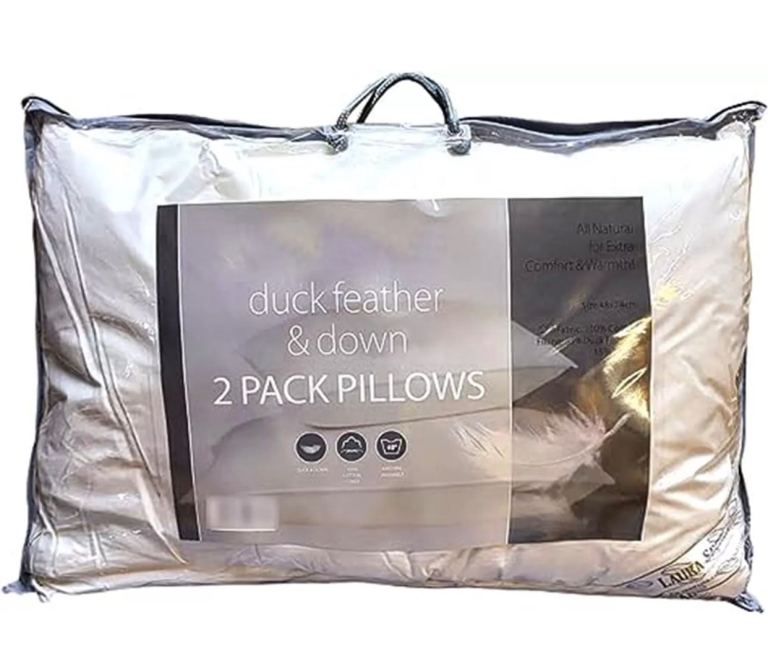 Duck Feather & Down Pillows - Extra Filled Pillow Hotel Quality 2 Pack 48×74cm