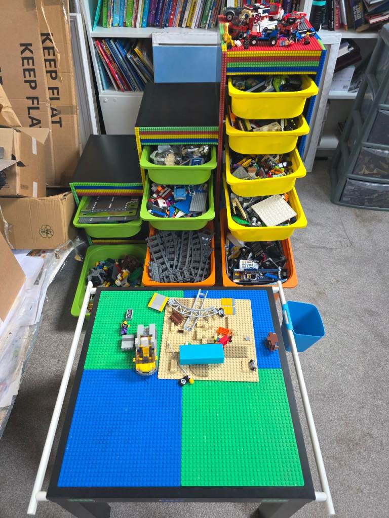 Lego building table, storage unit full of lego, £150.00 for Sale in ...